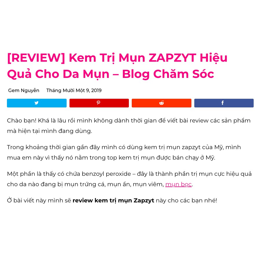 Gel chấm mụn ZAPZYT Acne Treatment Gel 30ml (Bill Mỹ)