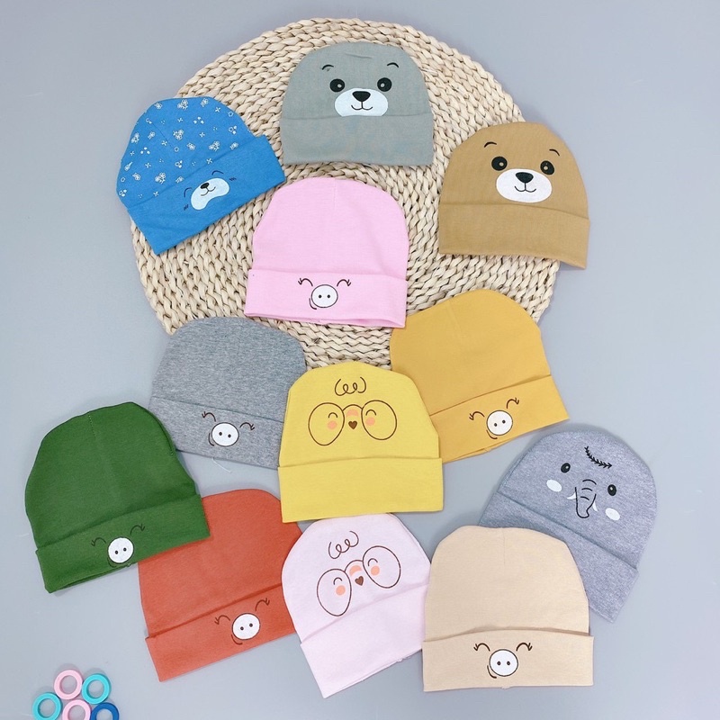 Mũ Cho Bé Sơ Sinh 0 - 3m Cotton Mềm Mại An Toàn Cho Da Bé