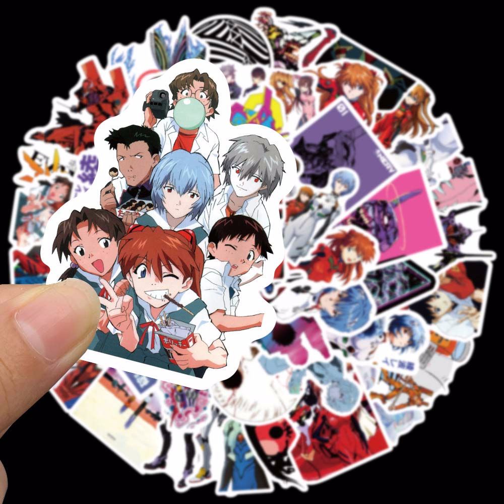 Set 50 miếng dán trang trí laptop hành lý hình anime Evangelion chống thấm nước