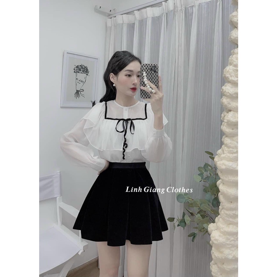 áo sơ mi cột nơ ngắn tay , áo sơ mi tơ 2 lớp A,030