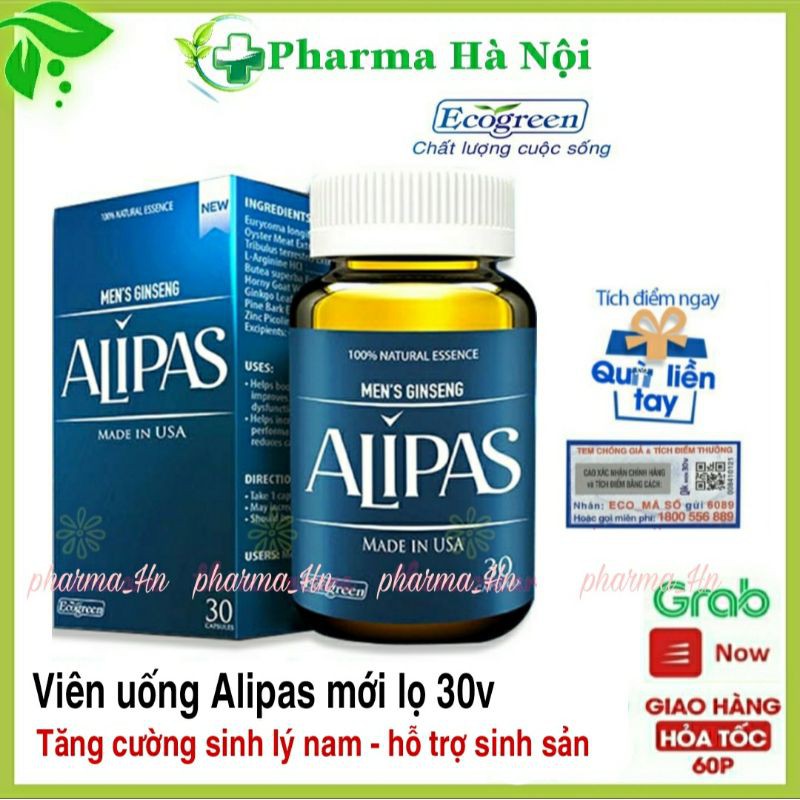 Sâm Alipas Platinum hộp 30 viên  Chính hãng Mua 4 lọ tích điểm tặng 1 lọ 15v Tăng cường sinh lý nam