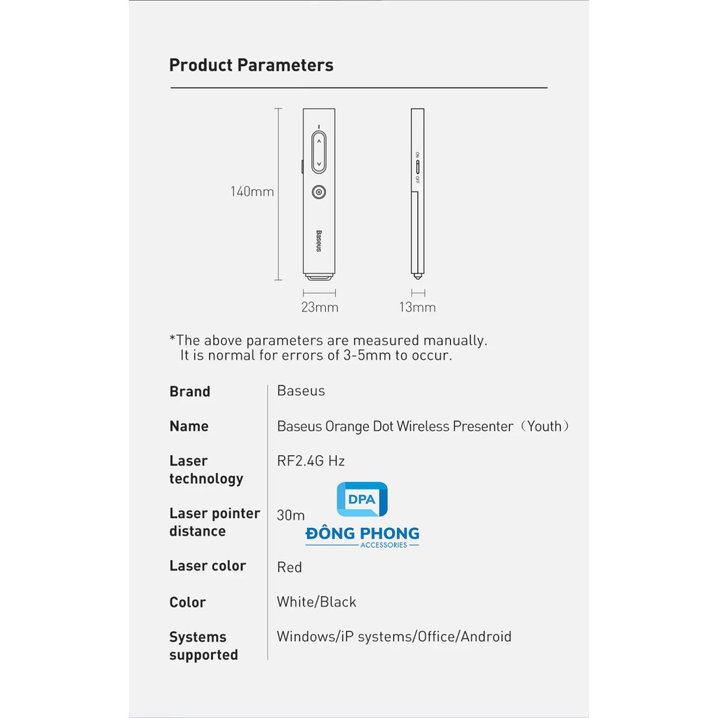Bút Hỗ Trợ Trình Chiếu Laser Baseus Orange Dot PPT Chính Hãng