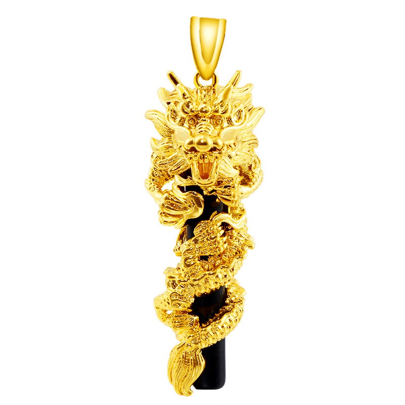 Mặt dây chuyền nam Rồng cuộn cột đá mạ 24k ( đen) | HolCim - Kênh ...