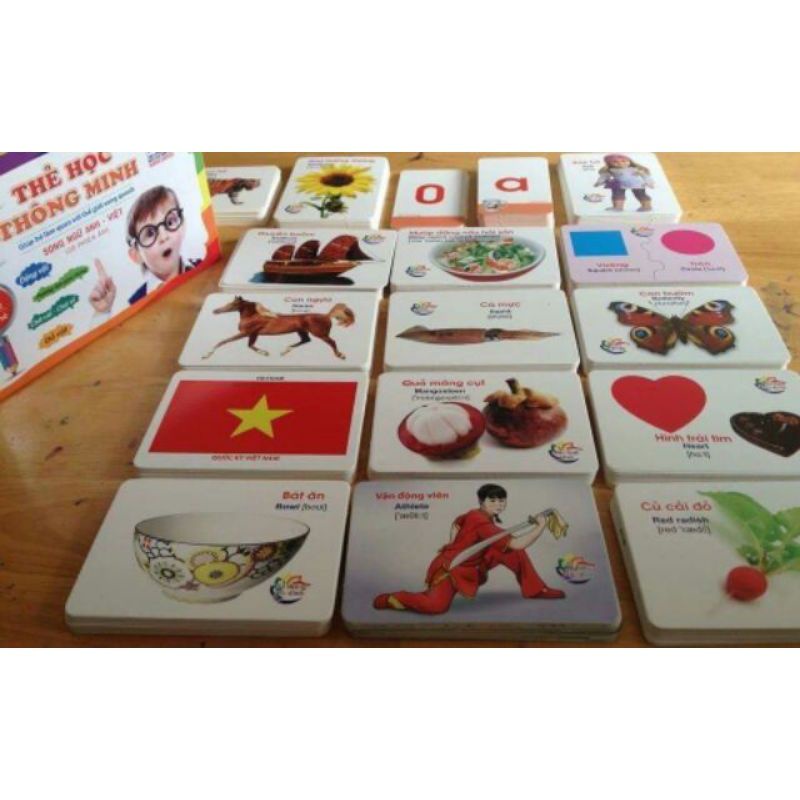 Bộ thẻ học thông minh thiết kế kế song ngữ tiếng việt và tiếng Anh, với 16chủ đề 416thẻ