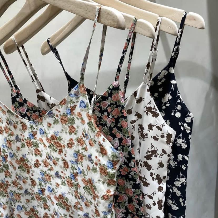 Váy mặc nhà hoa nhí nữ 2 dây suông dài qua gối vintage Madela, Đầm nữ hoa nhí hai dây - VDH01 | BigBuy360 - bigbuy360.vn