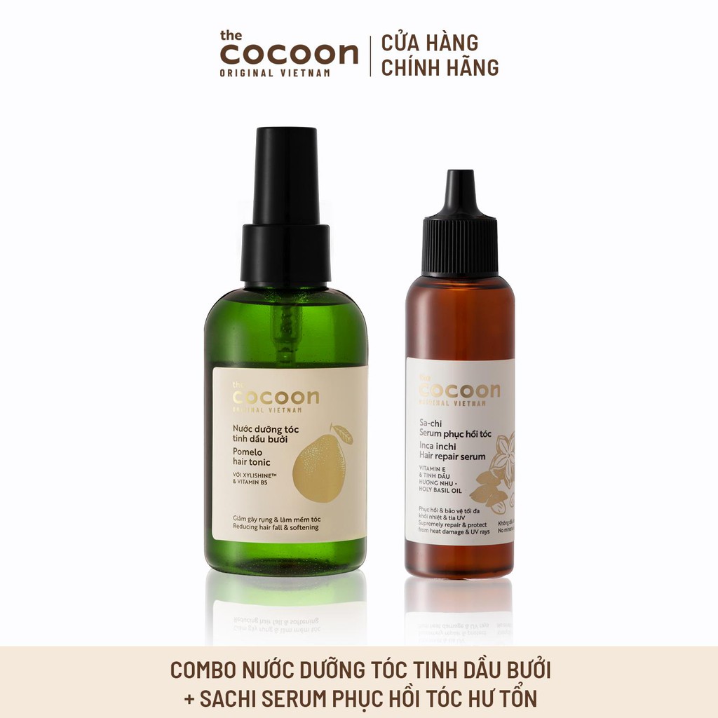Combo Nước dưỡng tóc tinh dầu bưởi Cocoon 140ml + Sa-chi Serum phục hồi tóc Cocoon 70ml