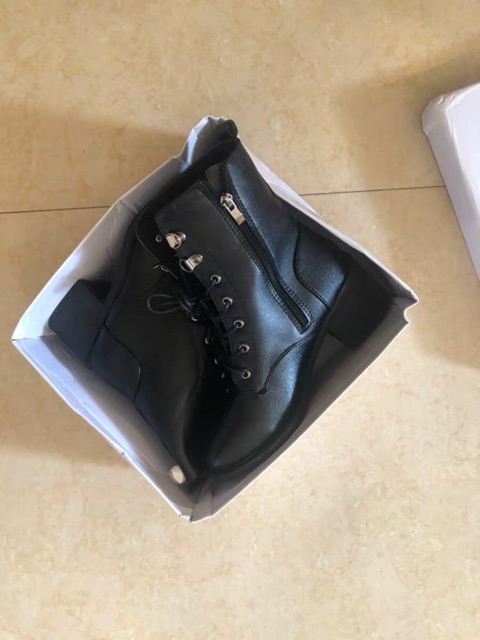 Giày boot nữ cổ thấp da lộn buộc dây trước cao cấp - Giày boots nữ cổ thấp da bóng đế vuông sanh chảnh [order 7-15 ngày]