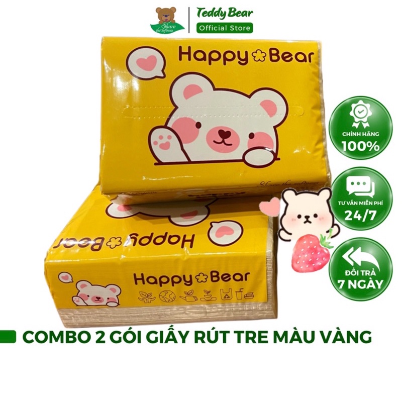 Combo 2 Gói Giấy ăn Gấu Trúc HAPPY BEAR Màu Vàng