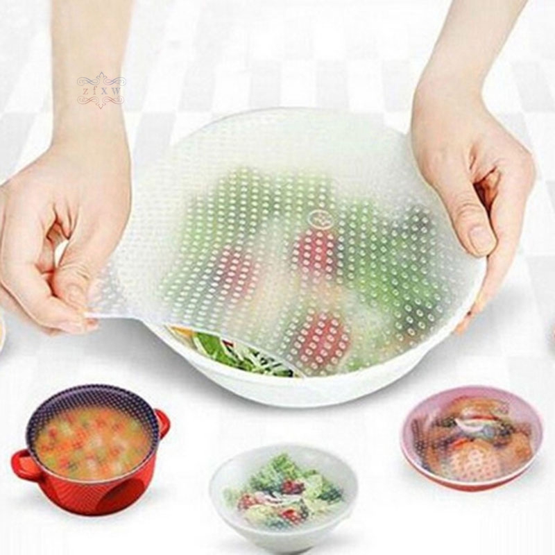 Set 4 Miếng Silicon Đậy Tô Chén Bảo Quản Thực Phẩm Đa Năng Tiện Dụng