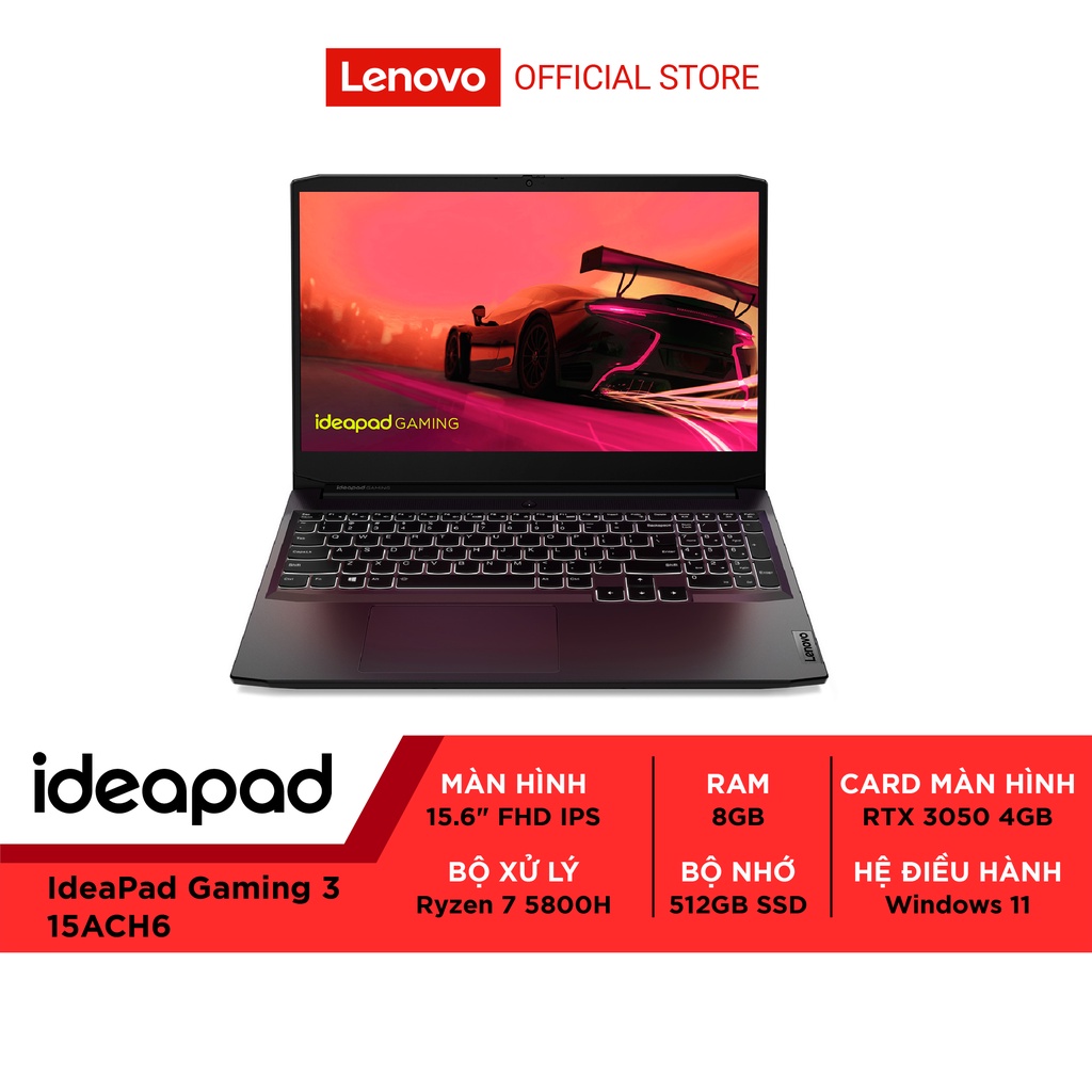 [ELBAU7 giảm 7%] Laptop Lenovo IdeaPad Gaming 3 15ACH6 R7 5800H/8GB/512GB/156”FHD/RTX 3050/Win 11 82K200T1VN