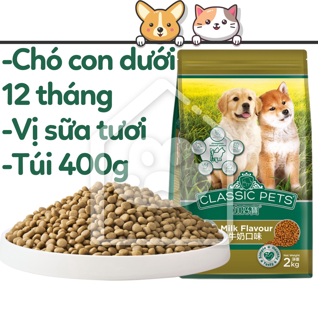 Thức ăn chó con Classic Pets Puppy vị sữa túi 400g - Bivido