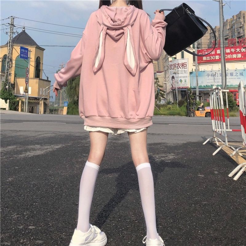 [Có Ảnh Thật - Order Hàng Loại 1] (H) Áo Hoodie Lolita nỉ bông tai thỏ in hình oversize loại đẹp 🐰