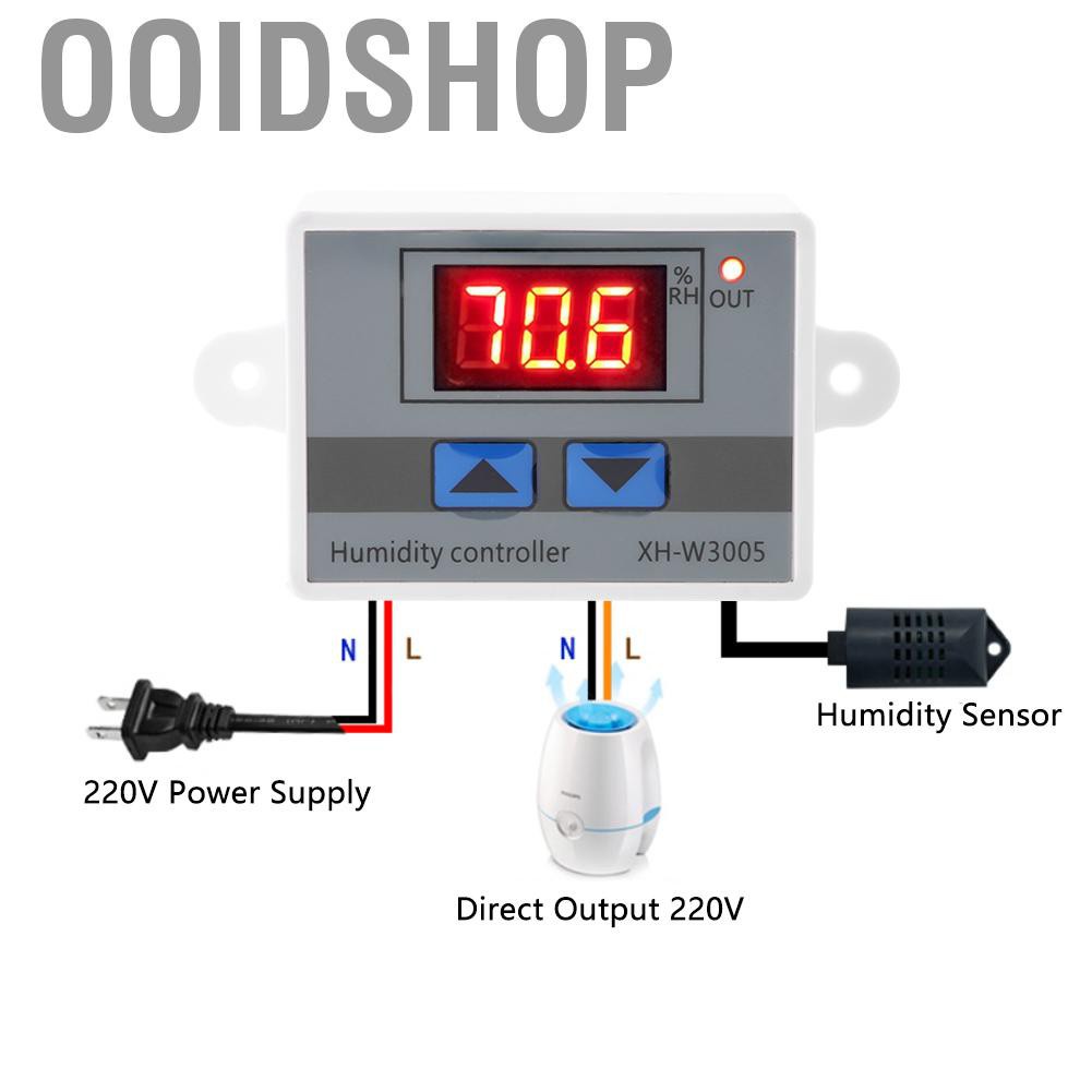 Ooidshop XH-W3005 Digital Hygrometer Switch Controller Humidity Sensor 0~99%RH 12V/24V/220V