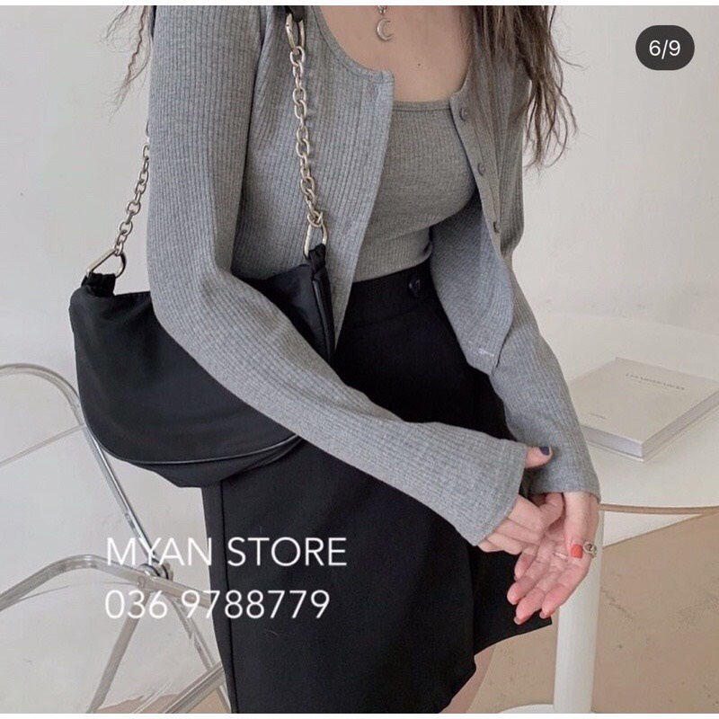 Set Áo Cardigan MẪU MỚI cài cúc kèm áo 2 dây, chất thun gân cao cấp | BigBuy360 - bigbuy360.vn