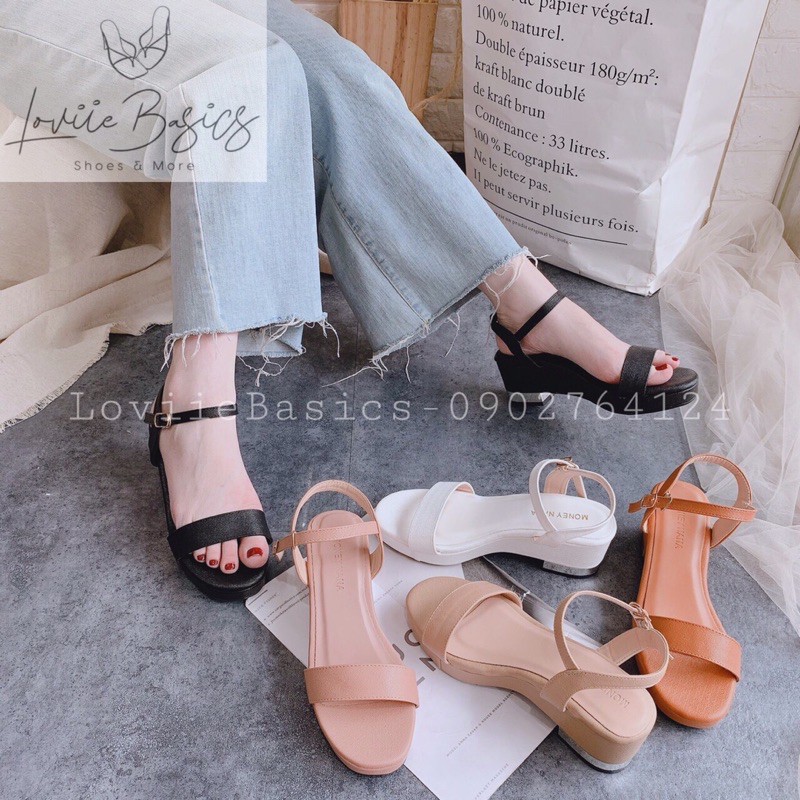 SANDAL NỮ CAO GÓT LOVIIE BASICS - GIÀY SANDAL QUAI NGANG 5P - GIÀY QUAI HẬU ĐẾ XUỒNG - SANDAL NỮ ĐỘN ĐẾ S190818