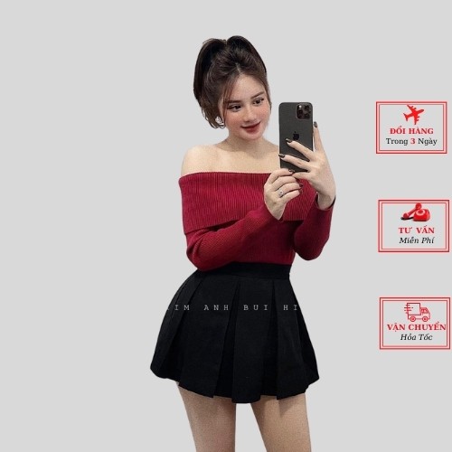 Áo len trễ vai màu đen nâu đỏ đô ulzzang Hàn Quốc thời trang yolo fashion