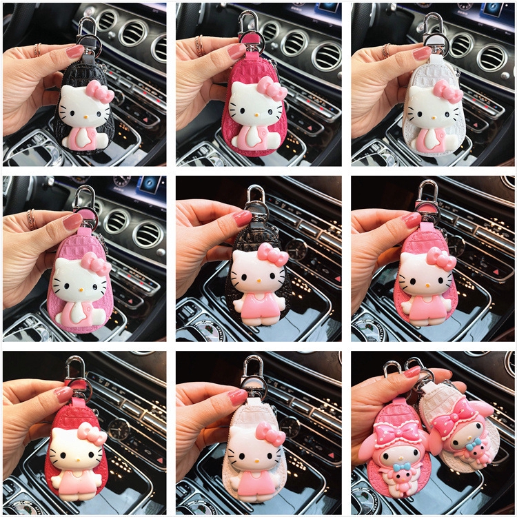 Vỏ Da Bảo Vệ Chìa Khóa Xe Hơi Họa Tiết Hello Kitty Dễ Thương