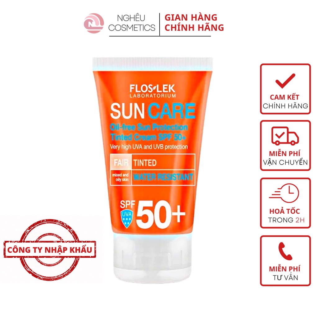 Kem Chống Nắng Floslek SPF 50+ Phổ Rộng Chống Trôi Che Khuyết Điểm Kiềm Dầu Khô Thoáng Cho Da Dầu Mụn Chính Hãng