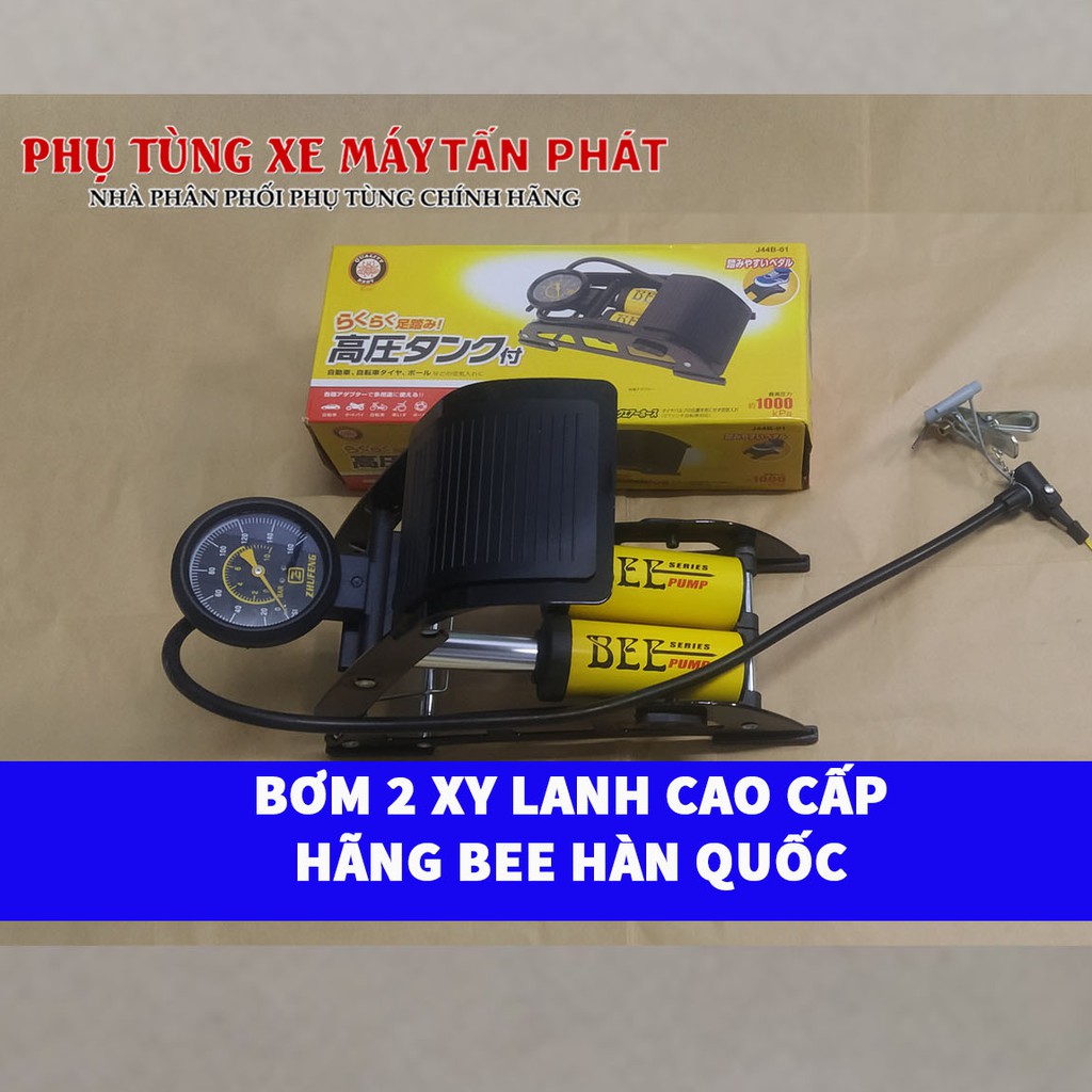 Bơm Hơi Đạp Chân 2 Piston BEE Cao Cấp Dùng Cho Ô tô Xe Máy Xe Đạp Có Đồng Hồ Đo Áp Xuất hãng BEE Hàn Quốc J44B-01