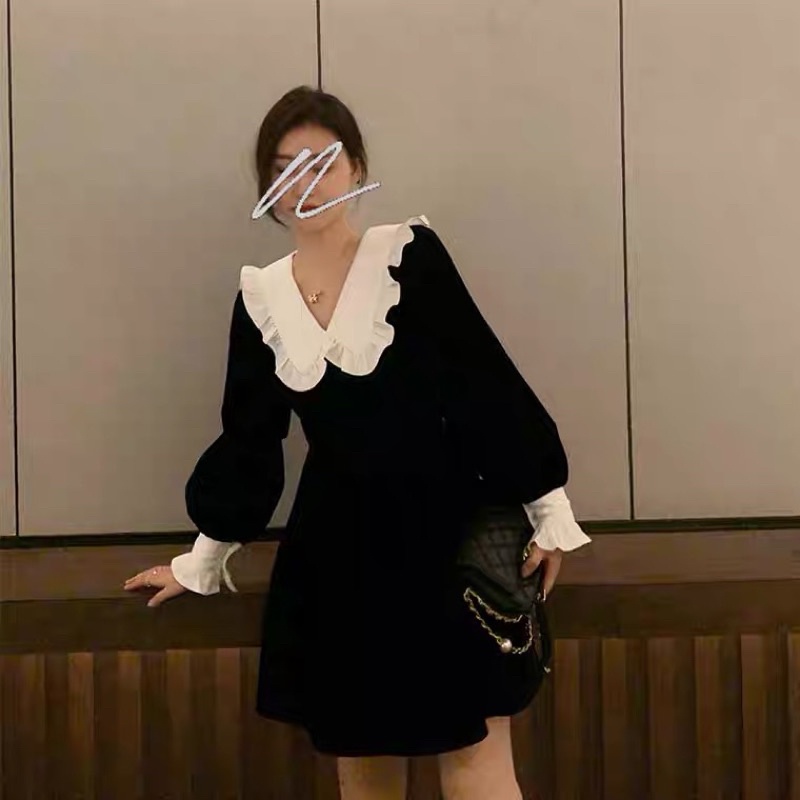 Đầm váy dáng ngắn xoè phối cổ áo thuỷ thủ