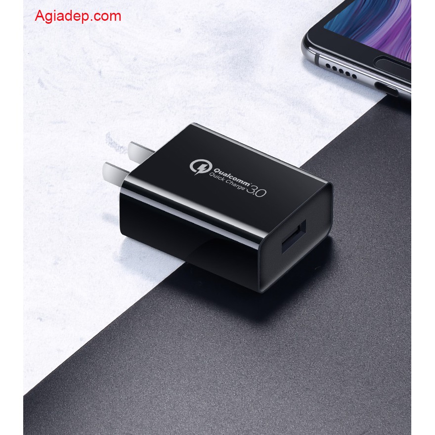 Củ sạc QC3.0 - 1 Cổng USB cao cấp Agiadep-Ugreen  Số 1 hiện nay  - Màu Đen