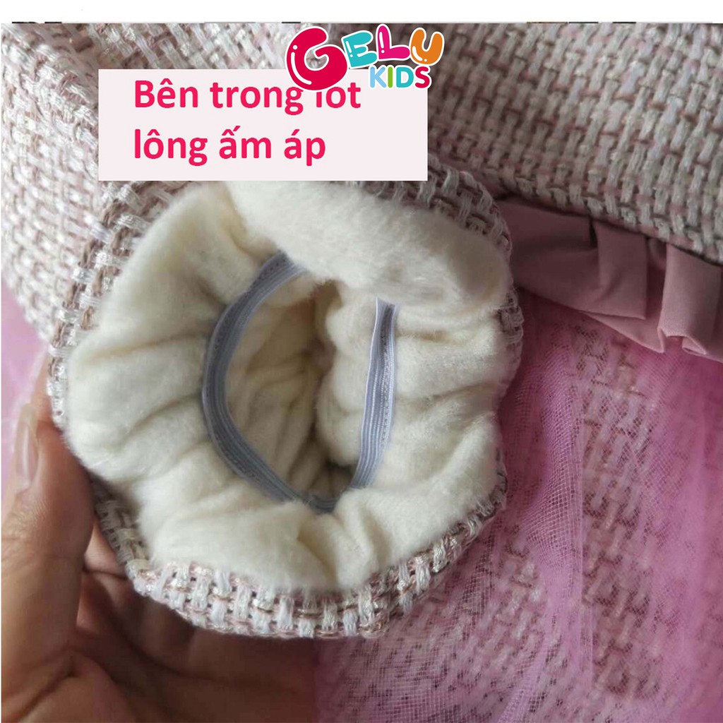 Váy dạ hồng lót lông mix voan GELU dáng babydoll dễ thương cho bé