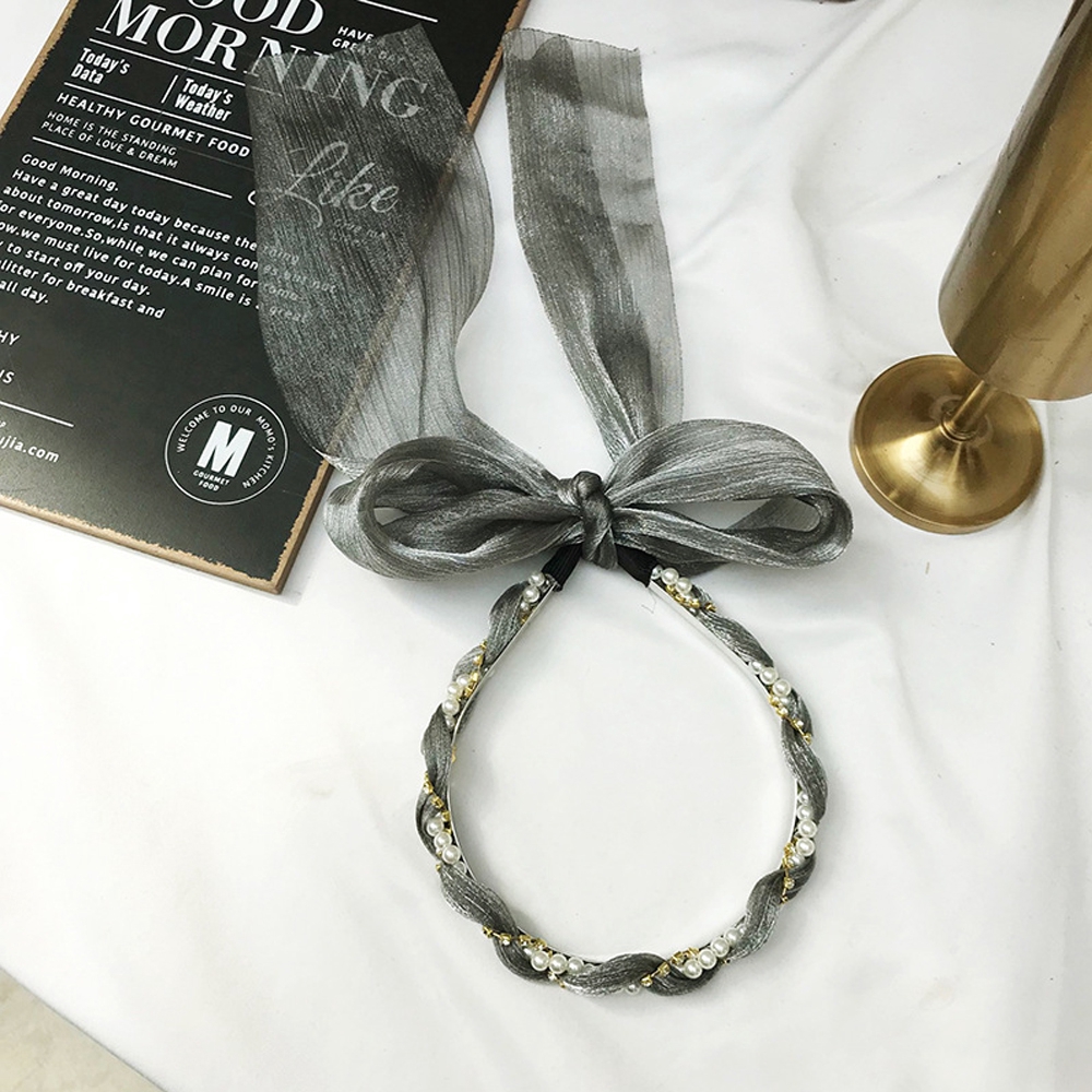 Cài tóc dây ruy băng đính ngọc trai nhân tạo cho nữ