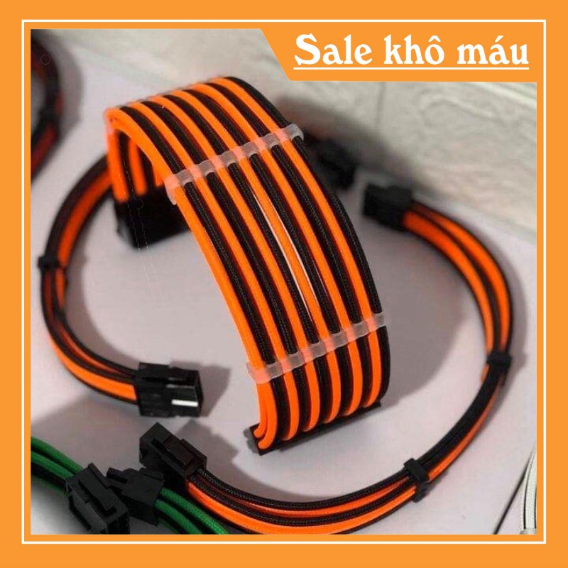 Dây nguồn nối dài mix màu bọc lưới 24Pin- 8 pin -6Pin - 4Pin cho VGA và CPU (mix màu theo yêu cầu) - Đen Cam