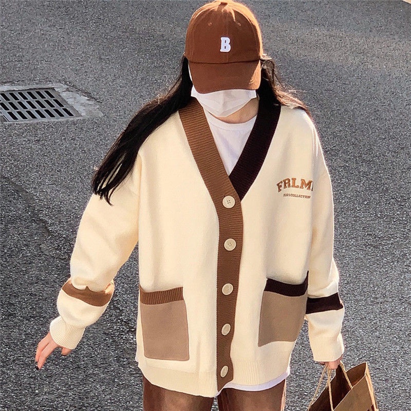 Áo khoác cardigan SUXI dệt kim cổ chữ V thêu họa tiết phong cách Hàn Quốc dành cho nữ