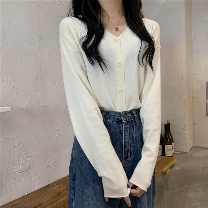 Áo Khoác cardigan Dệt Kim Tay Dài Cổ Chữ V Thời Trang Hàn Quốc Cho Nữ