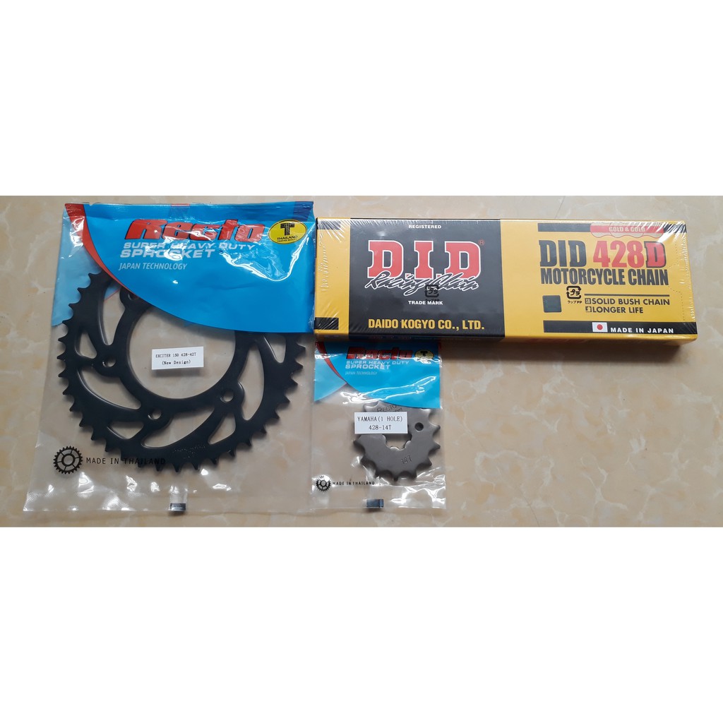 Bộ Nhông dĩa Recto sên DID vàng cho Exciter Size Zin 14-42T sên 428D 9 ly 130 mắc sên