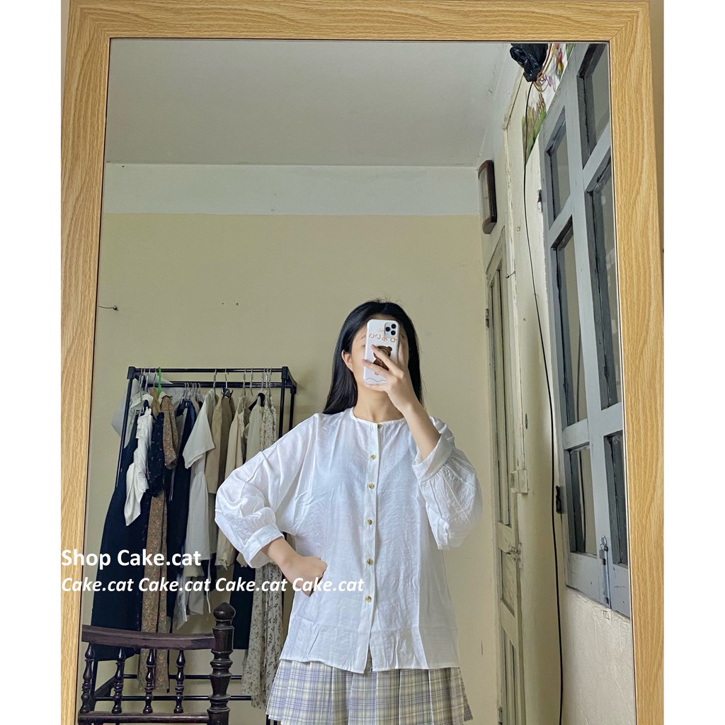 [Có sẵn - Ảnh thật] ÁO SƠ MI ĐŨI TAY BỒNG CỔ TRÒN BUNG CÚC PHONG CÁCH HÀN QUỐC Áo sơ mi học sinh ulzzang