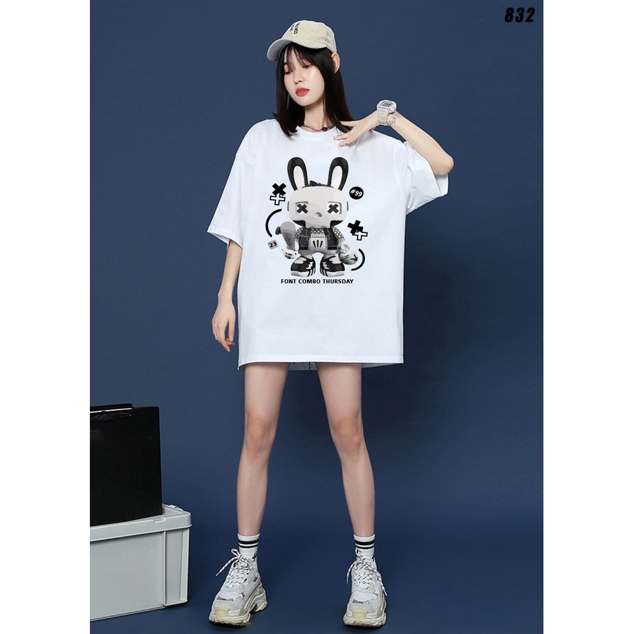 Áo phông tay lỡ form rộng nam nữ Thỏ XX 832 HY KOREA