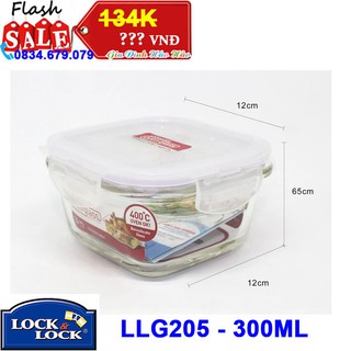 Hộp bảo quản thủy tinh hình vuông lock&lock llg205 120x120x65mm 300ml