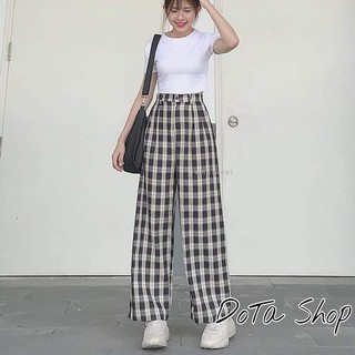 Cullotes Kẻ Caro Khuy Giả 🌸 Quần suông ống rộng kẻ sọc dáng dài cạp cao SIÊU HOT 🌸