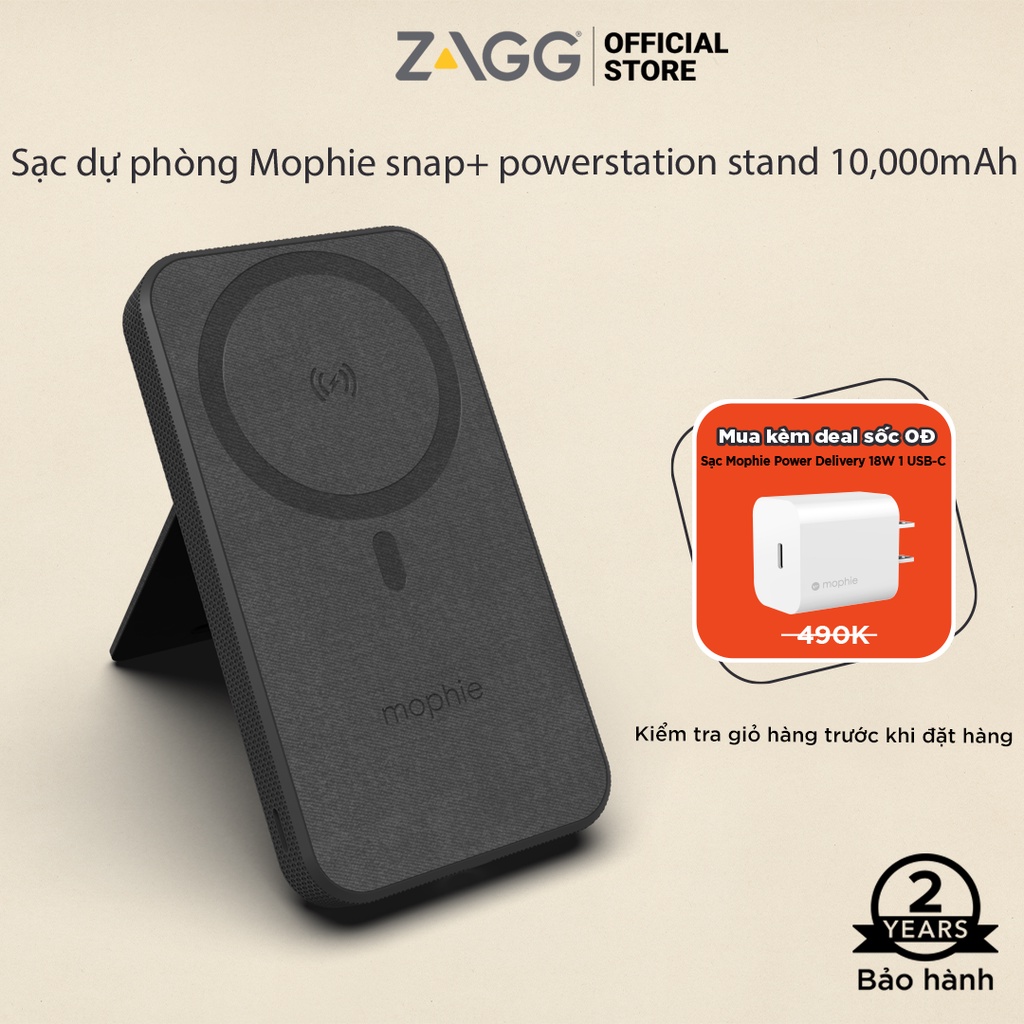 Sạc dự phòng không dây Mophie snap+ powerstation stand 10,000mAh