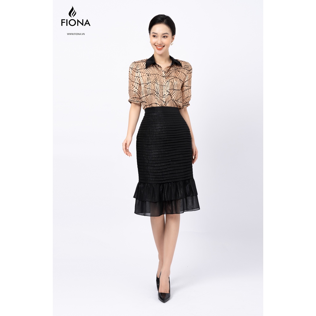 Áo sơ mi Fiona cổ đức, Sơ mi nữ thiết kế phối lụa đen thanh lịch F551022
