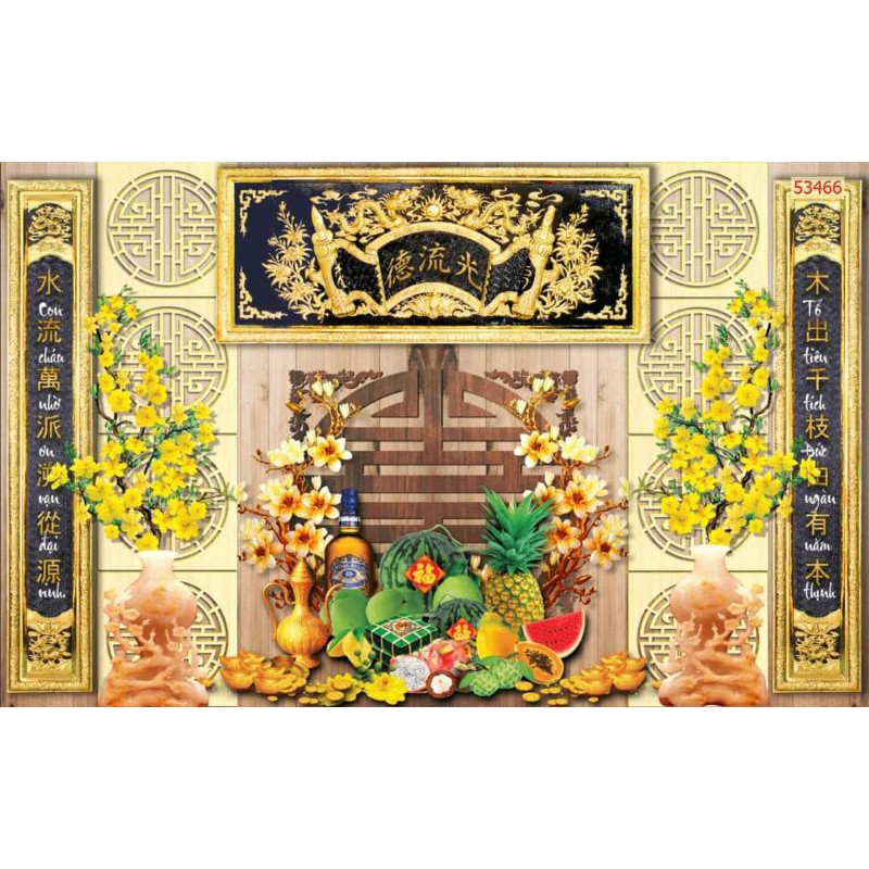 tranh dán phòng thờ, bàn thờ 3D in Vải Lụa