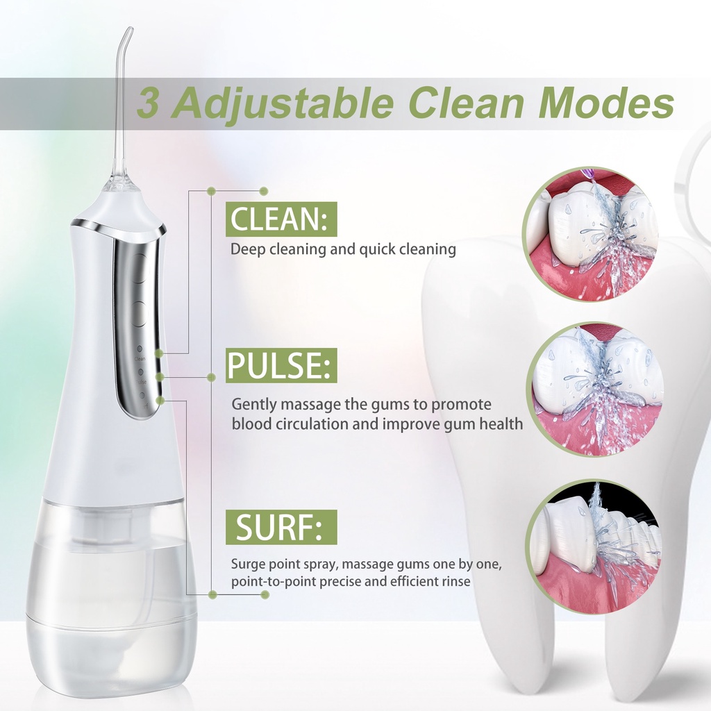 Máy tăm nước Suolaer vệ sinh răng miệng không dây nhỏ gọn chống nước IPX6 350ml