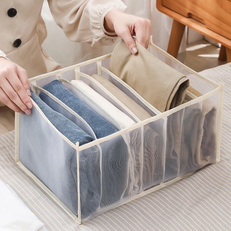 Túi vải chia ngăn đựng quần áo 7 ngăn size to đựng quần jean Khay sắp xếp tủ quần áo chất liệu vải lưới