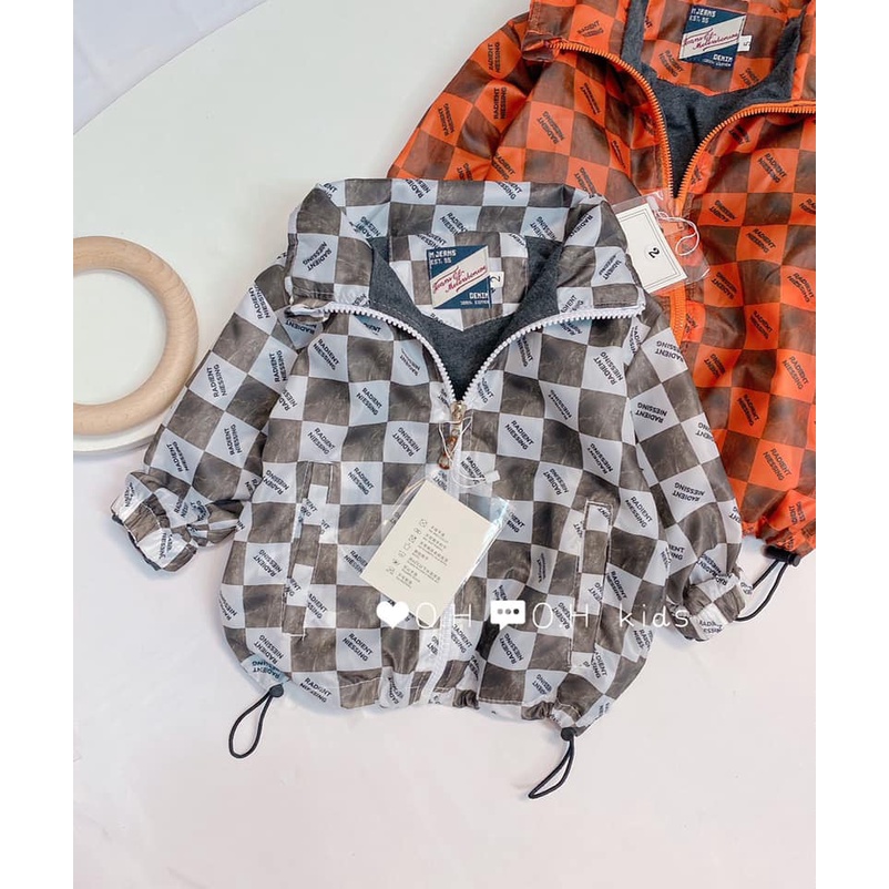 Áo Khoác Gió Lót Nỉ Hoạ Tiết Kẻ Caro Cho Bé Trai Bé Gái 10-25kg