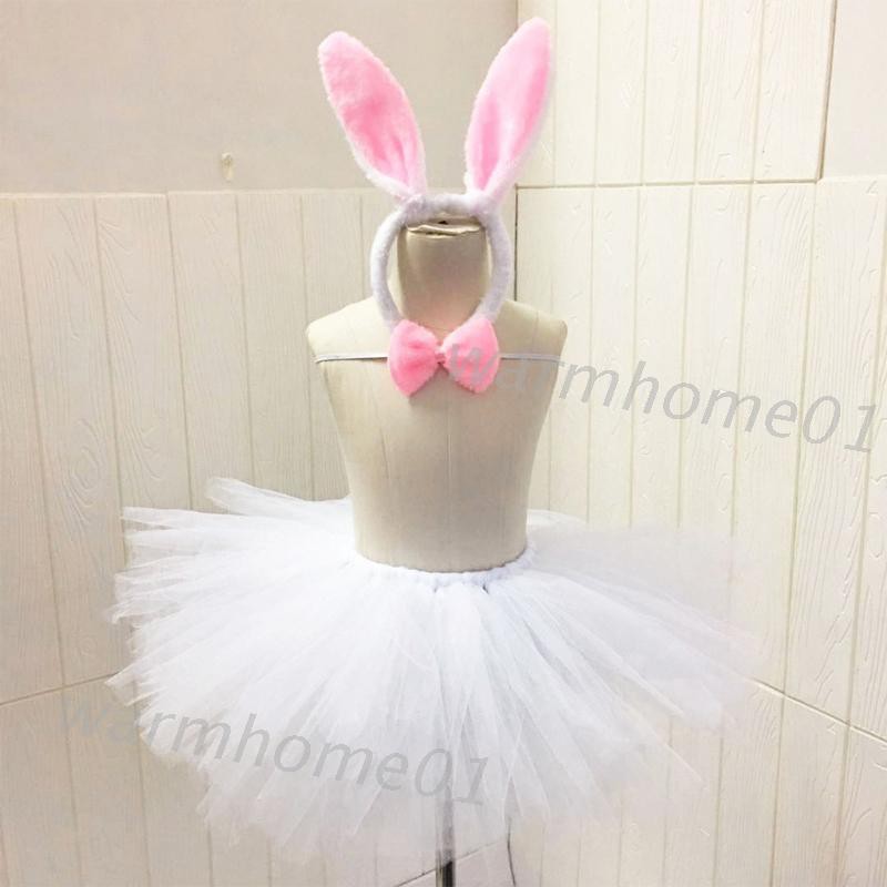 Kids Girls Easter Bunny Costume Set Tutu Skirt Rabbit Ears Headband Tail Bow Tie