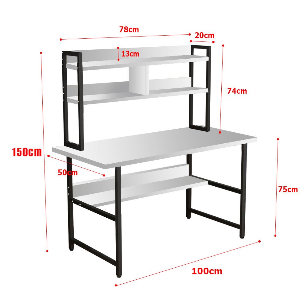 Bàn làm việc khung sắt kèm giá sách trên mặt bàn dễ dàng lắp ráp, khung sắt sơn tĩnh điện chắc chắn cùng mặt bàn dày17mm