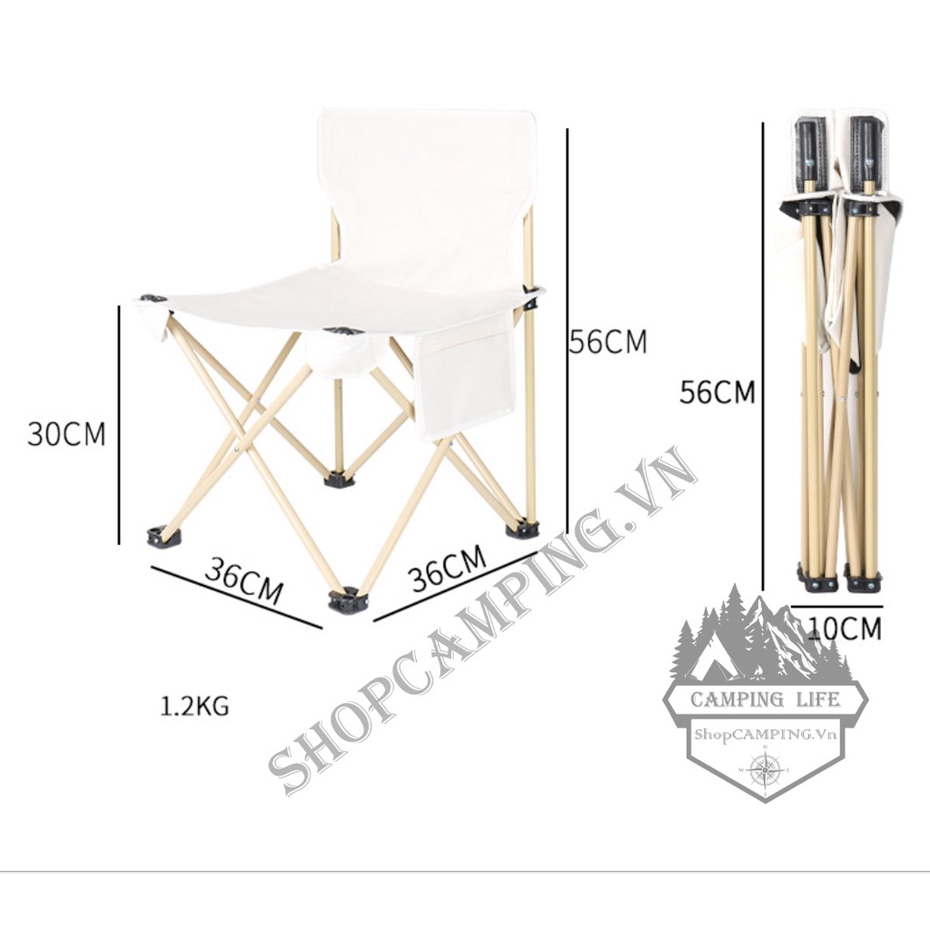 Ghế xếp gấp gọn kèm túi đựng, Ghế dã ngoại cắm trại vải dù khung nhôm cao cấp đế cao su | BigBuy360 - bigbuy360.vn