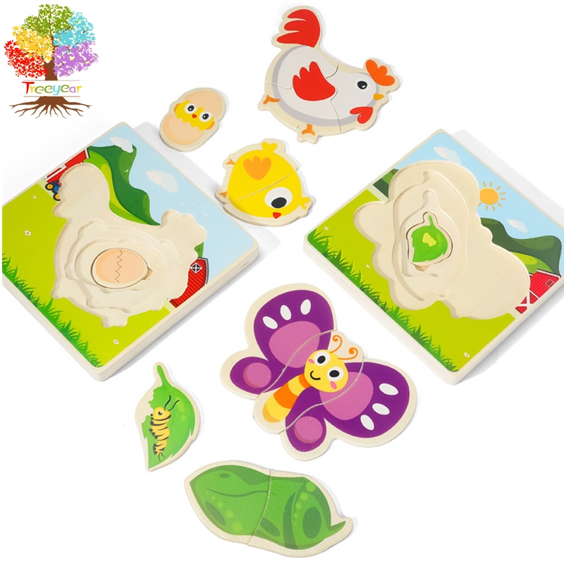 Bộ đồ chơi xếp hình Treeyear vòng đời của con bướm/ con gà giáo dục sớm cho bé