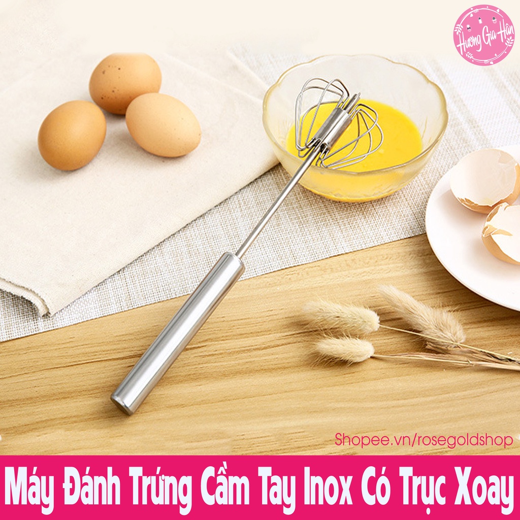 Cây Đánh Trứng Inox Có Trục Xoay Tự Động Không Dùng Điện Nhỏ Gọn Tiện Dụng