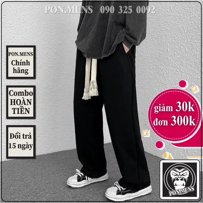 Quần ống suông rộng nam nữ unisex vải nỉ lưng chun dây buộc to màu đen Pon.mens hà nội hcm