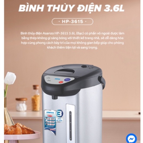 Bình thủy điện Asanzo HP-3615 , Công Suất 800W, Tự Động Đun Sôi Lại Phù Hợp Gia Đình 4 Người- Gia Dụng Linh Nhi