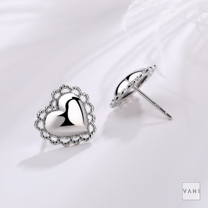 Bông Tai Tim Nổi Viền Ren Thời Trang Nữ Tính Dễ Thương - Vani Store