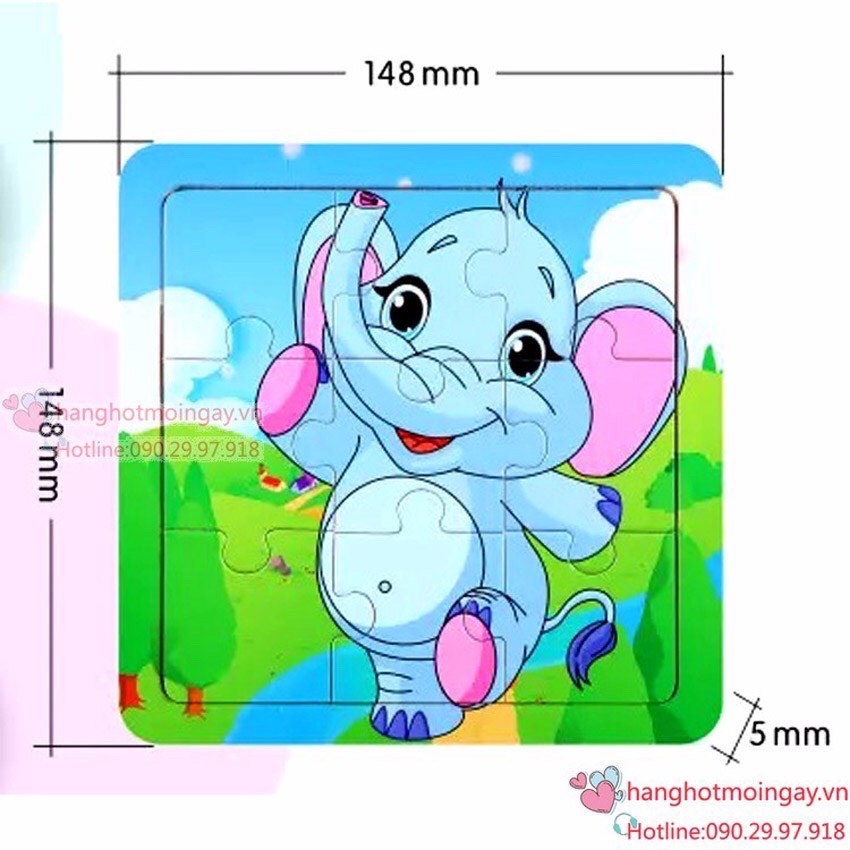 Đồ chơi xếp hình lắp ráp tranh ghép gỗ 9 mảnh ngộ nghĩnh Size lớn 15*15cm